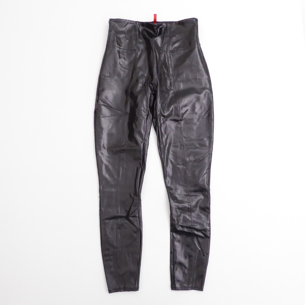 Spanx Womens Leggings Black Faux Patent Leather Moto High Rise Medium